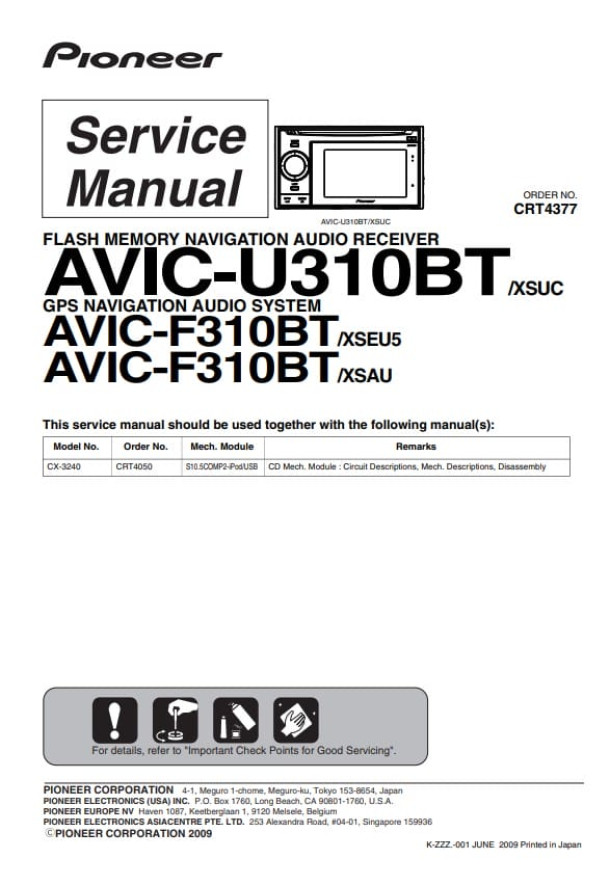 AVIC-U310BT, AVIC-F310BT, CX-3240_CRT4377_CRT4050